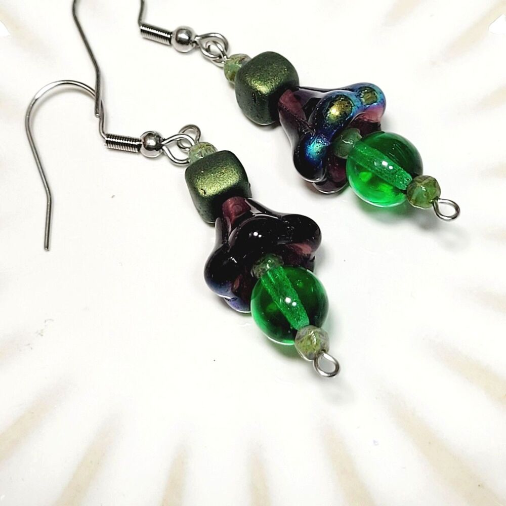 Purple Glass Stainless Steel Hooks Secret Lore earrings Fairycore Handmade  688■